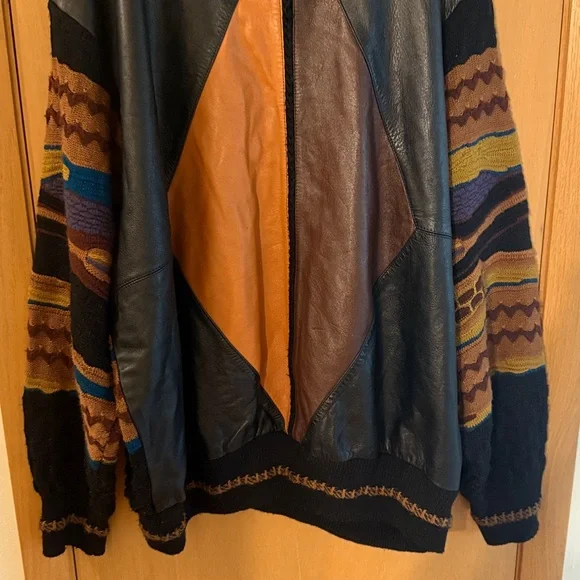 Saxony Collection Men's Vintage 3D Knit Leather Sweater Orange Brown Size 3XB